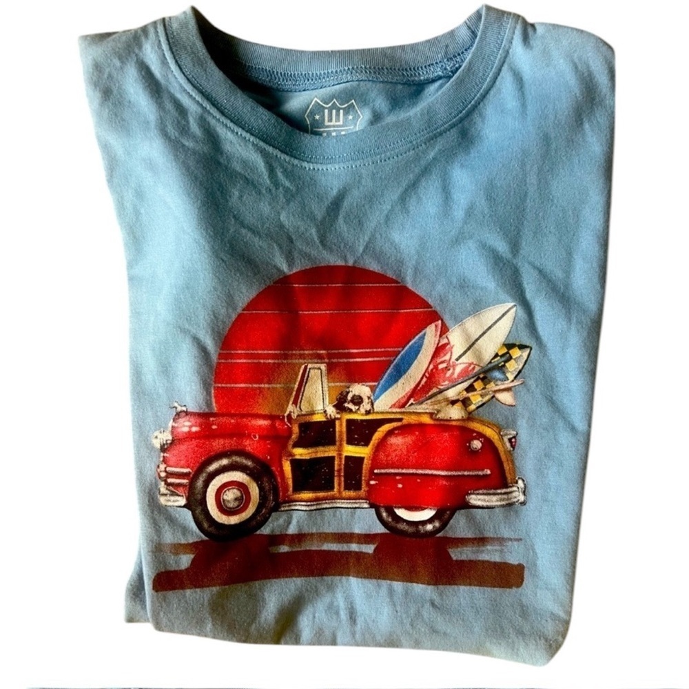 Wes & Willy boys certified organic cotton tee boys 10/12 NWT. Dog in antique car